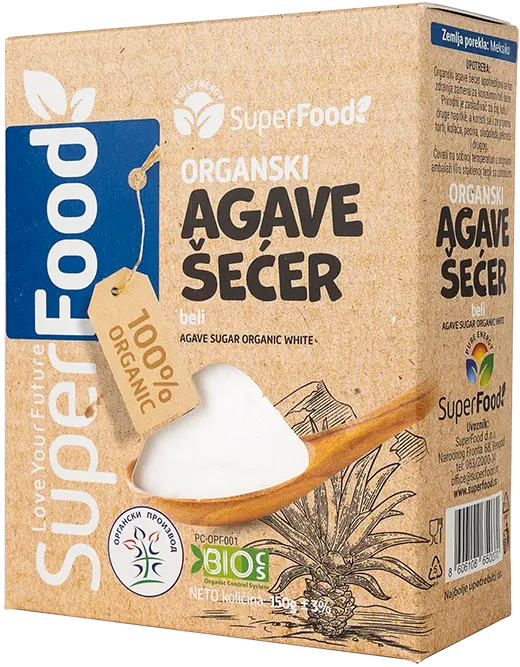 Agave secer beli organski 150g side isolated superfood doo