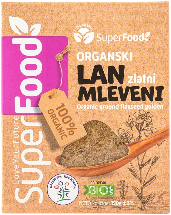 Lan mleveni zlatni organski 150g front isolated