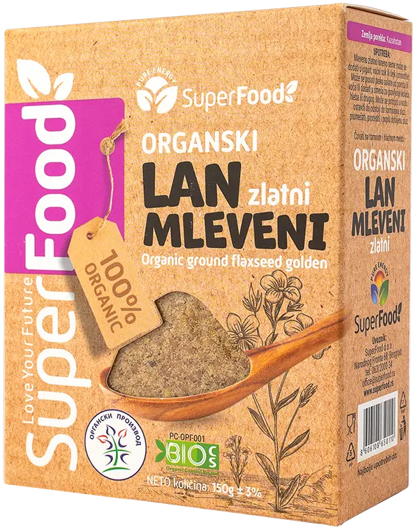 Lan mleveni zlatni organski 150g side isolated