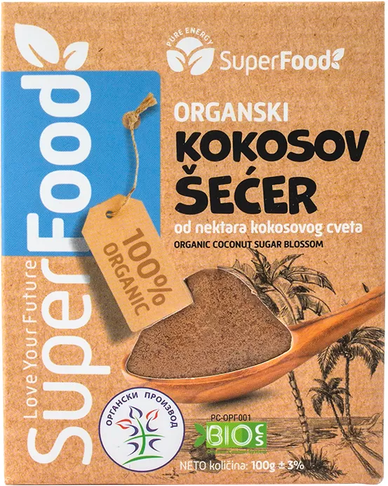 Kokosov secer organski 100g superfood doo front isolated