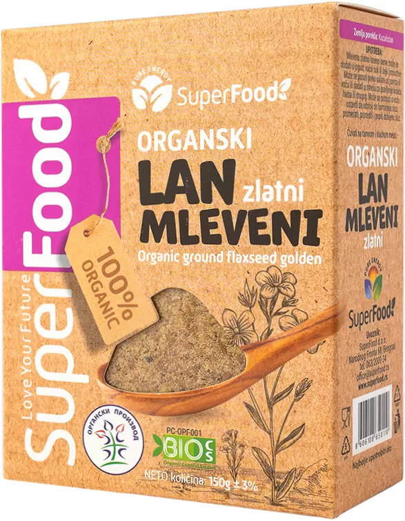 Lan mleveni zlatni organski 150g superfood doo side isolated