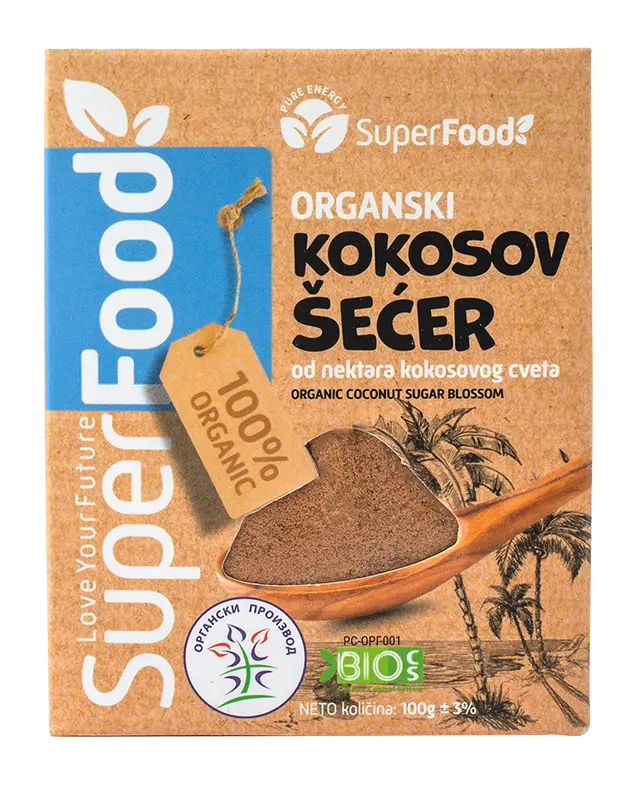 Kokosov secer organski 100g front isolated superfood doo